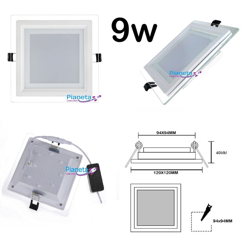 foto del prodotto pannello led vetro da incasso quadrato tondo 6 9 12 18w illuminazione driver incluso quadrato 12w luce naturale 4000k