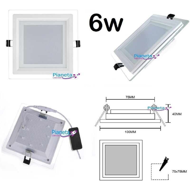 foto del prodotto pannello led vetro da incasso quadrato tondo 6 9 12 18w illuminazione driver incluso quadrato 6w luce naturale 4000k