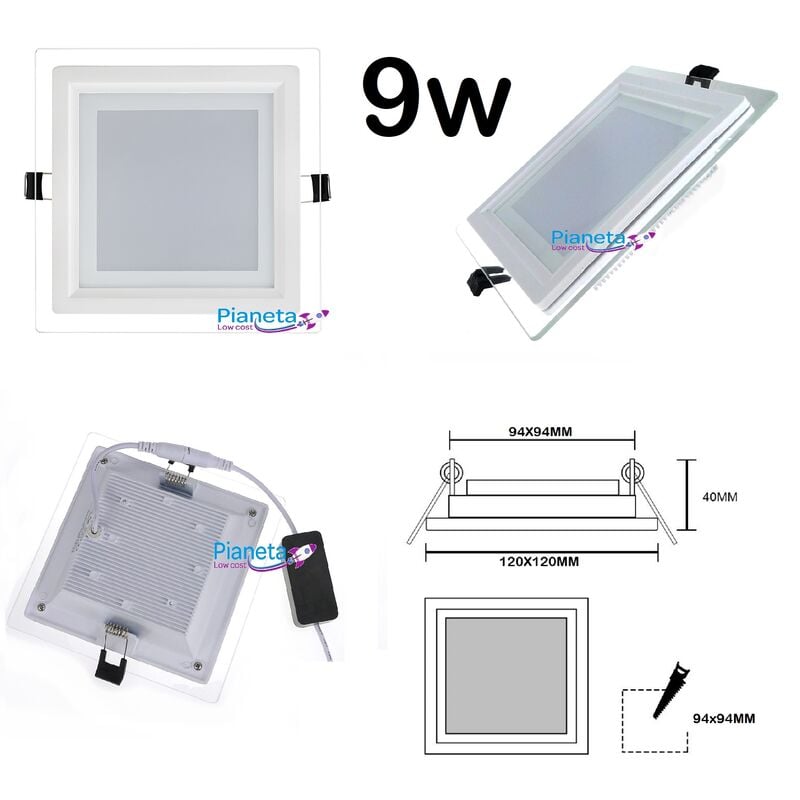 foto del prodotto pannello led vetro da incasso quadrato tondo 6 9 12 18w illuminazione driver incluso quadrato 9w luce naturale 4000k