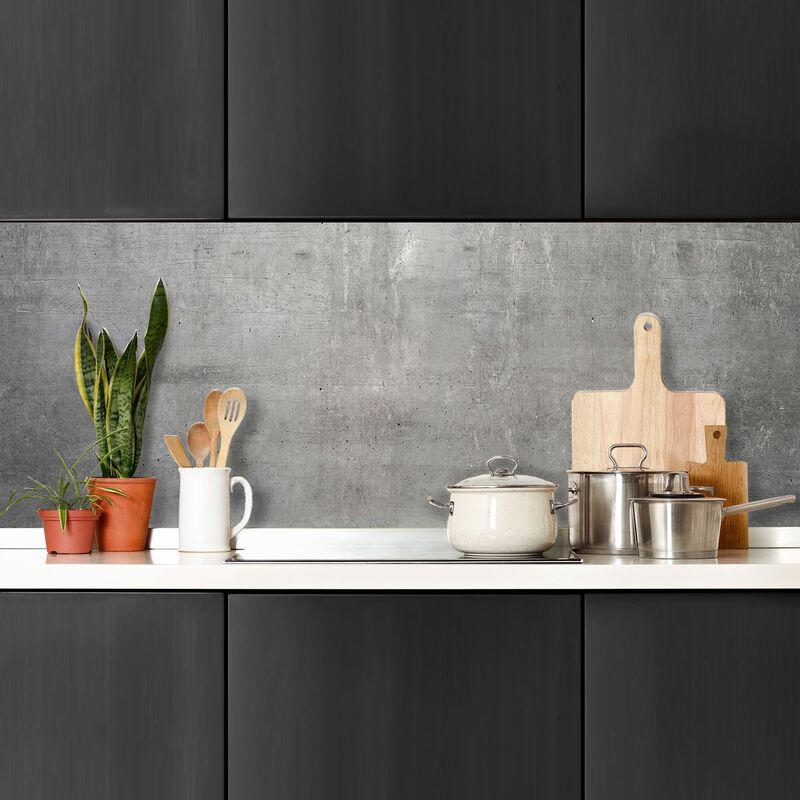 foto del prodotto pannello paraschizzi cucina adesivo da parete finitura cemento 180x60cm 100 made in italy con inchiostro atossico, ignifugo e resistente all acqua,