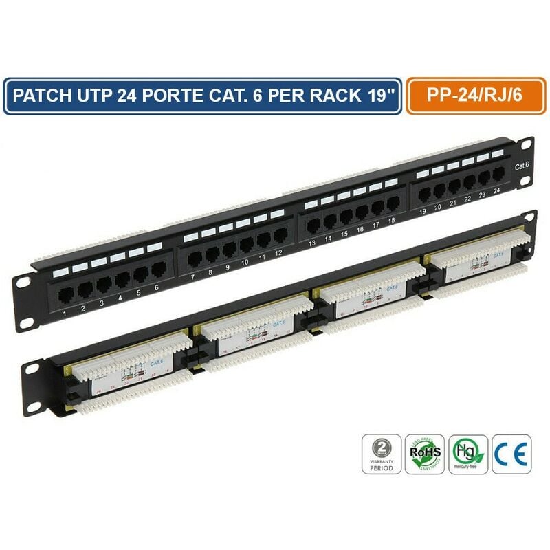 foto del prodotto pannello patch cat6 utp 24 porte per armadio rack 19 