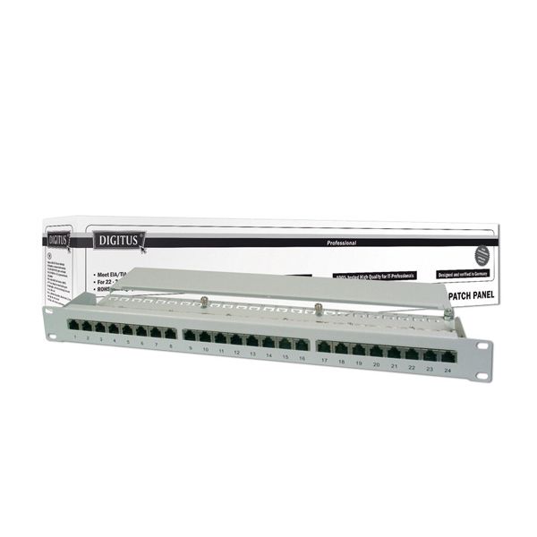 foto del prodotto pannello patch digitus 19 schermato 24 porte 8 poli rj45 per reti categoria 5e 1 unita
