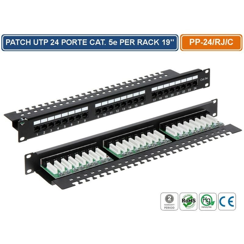 foto del prodotto pannello patch utp 24 porte per armadio rack 19 