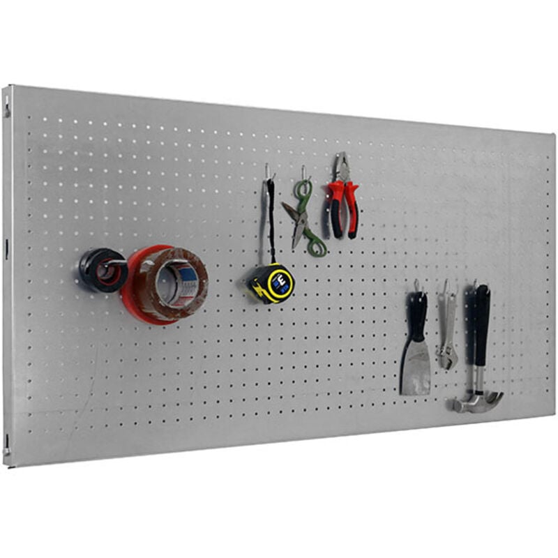 foto del prodotto pannello portautensili in metallo, pannelli per attrezzi, include 8 ganci, 900x400 mm, grigio - simonwork - simonrack