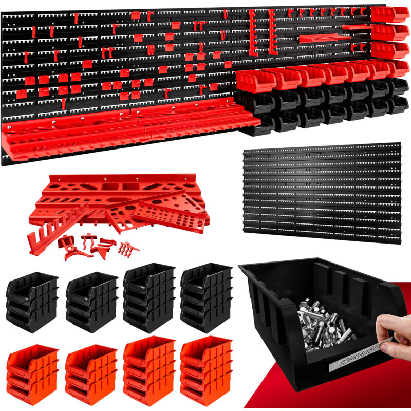 foto del prodotto pannello preforato per utensili 95x54cm ampliabile 94pz. 60 ganci 2 vassoi 28 box officina - deuba