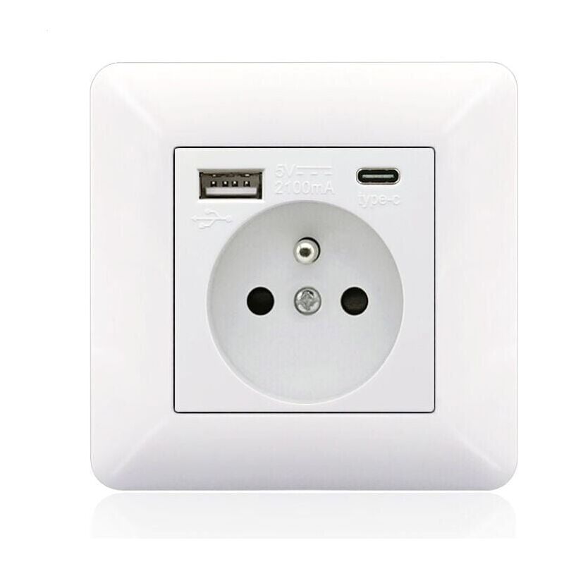 foto del prodotto pannello prese francese type c usb16a type 86, numero di prese 2 fori, numero di porte usb 1, numero di porte type c 1, sicuro e stabile arco