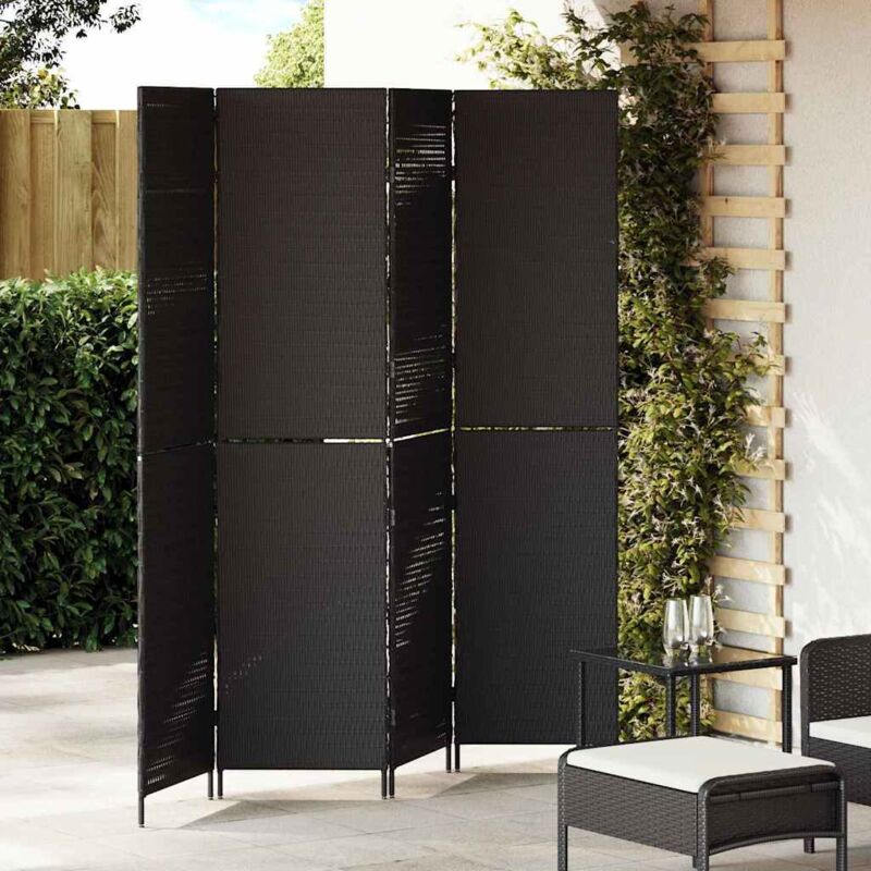 foto del prodotto pannello separatore 4 pannelli pieghevole nero 195x180 cm polirattan vidaxl