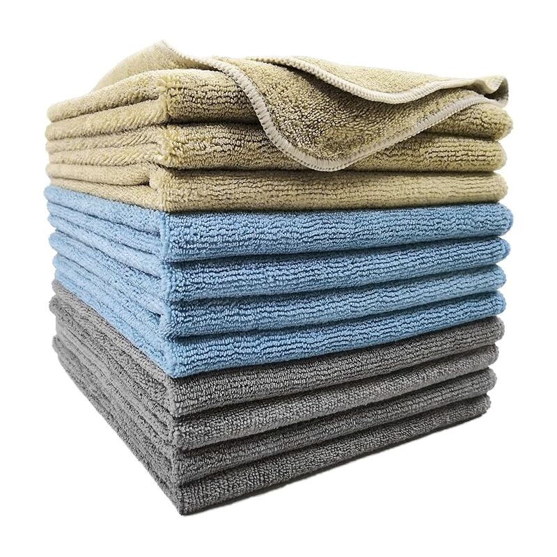 foto del prodotto panni per la pulizia in microfibra qualit professionale blu cammello grigio 30 x 40 cm, 12 panni sollbry