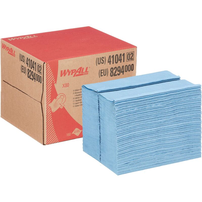 foto del prodotto panni per la pulizia wypall x80 power clean 8294 azzurri panni riutilizzabili 1 brag box da 160 panni assorbenti azzurri