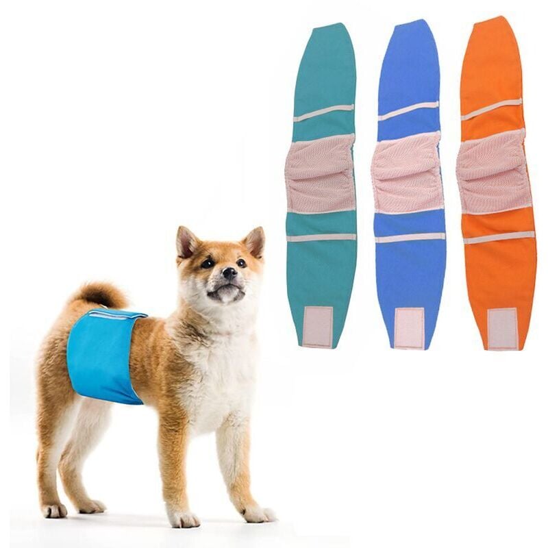 foto del prodotto pannolini lavabili per cani maschi confezione da 3 strisce riutilizzabili per cani tinta unita, taglia m 