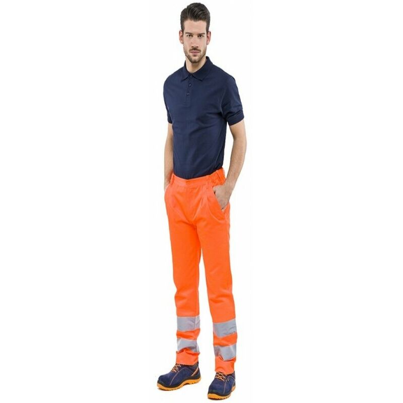 foto del prodotto pantalone in cotone e poliestere con rifrangenti e tasche arancio fluo xl arancio