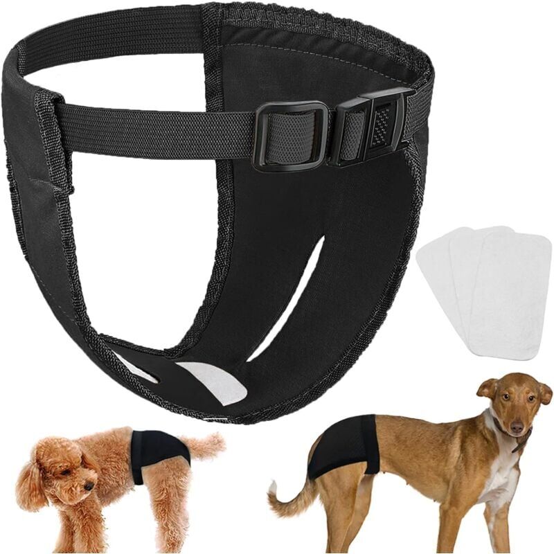 foto del prodotto pantaloni per cani in pannolino lavabile per cani mestruali, confezione da 3 con 9 assorbenti, nero m