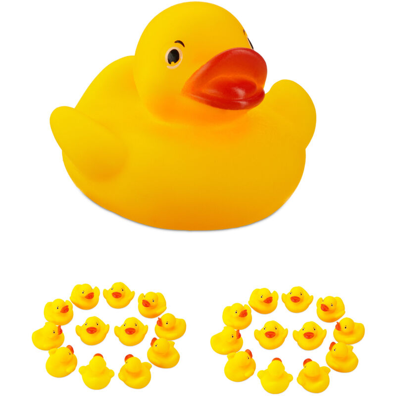 foto del prodotto paperelle da bagno, set da 25 mini papere in gomma per vasca, gioco galleggiante per bagnetto bambini, giallo relaxdays