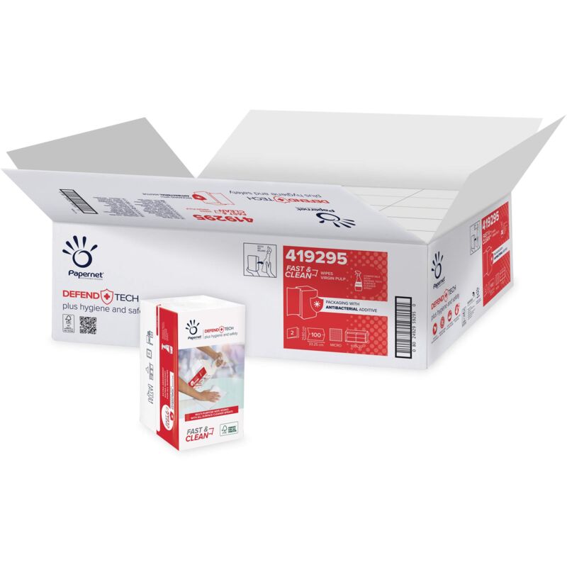 foto del prodotto papernet defend tech panni in carta multiuso con tecnologia defend tech 419295, 2 veli, 100 servizi per clip, dimensioni 32,25 x 21,6 cm
