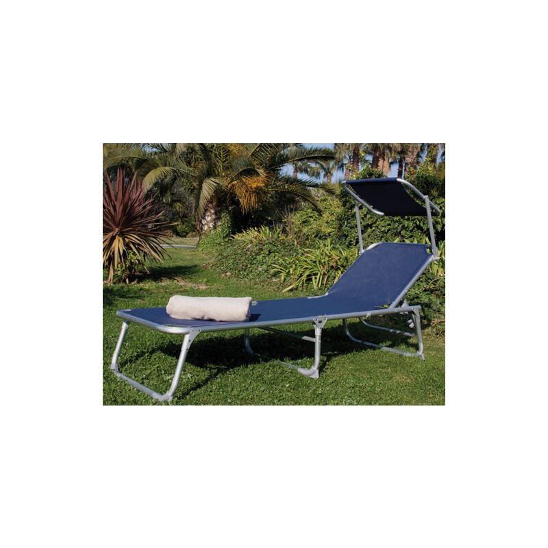 foto del prodotto papillon lettino mare in alluminio blu con parasole pieghevole 188cm