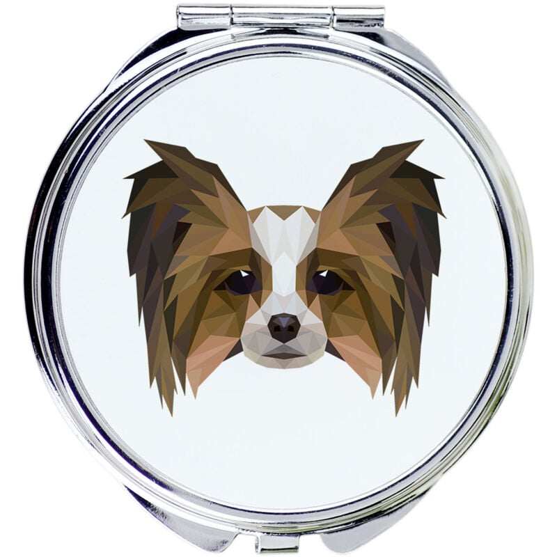 foto del prodotto papillon, spaniel continentale specchio con foto e iscrizione geometrica di art dog