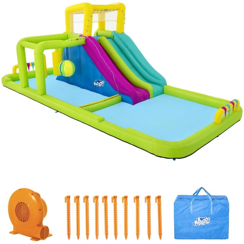 foto del prodotto paradiso acquatico h2ogo scivolo ad acqua a due corsie con percorso a ostacoli e pallone fontana gonfiabile dimensioni 710 x 310 x 265 cm