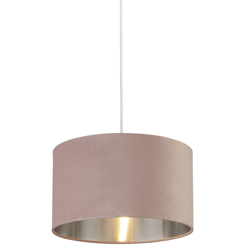 foto del prodotto paralume contemporaneo tamburo acciaio rosa tessuto argento 1 luce d38cm