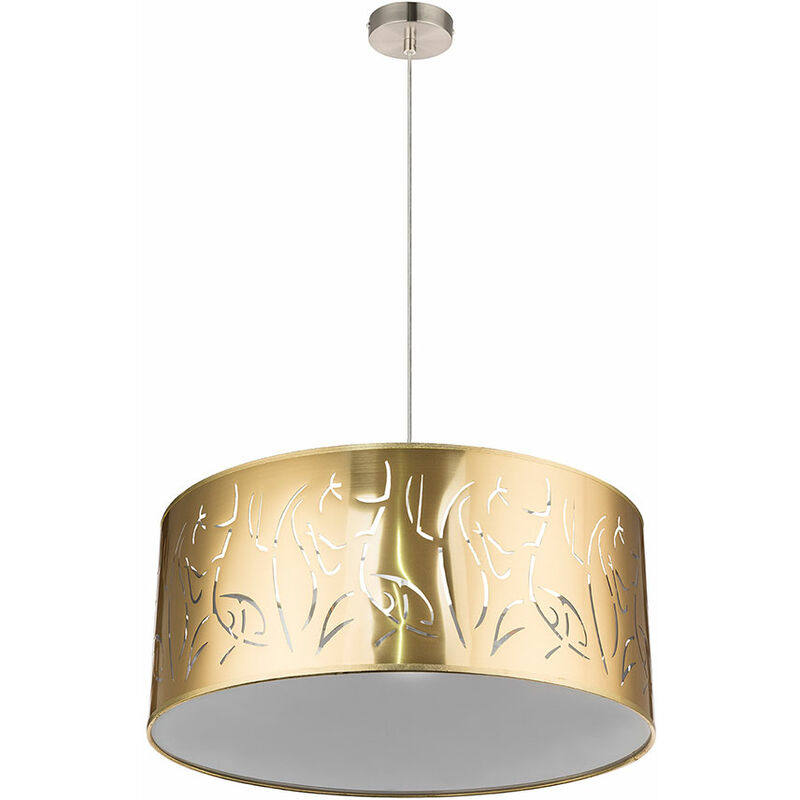 foto del prodotto paralume lampada a sospensione lampada a sospensione lampada a sospensione soggiorno, 3 fiamme punzonature decorative nichel oro opaco 1x 3x attacco