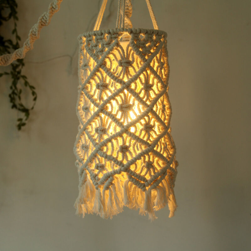 foto del prodotto paralume per lampada a sospensione, copri lampadario intrecciato, gabbia protettiva, lampadario, decorazioni per ventilatori da soffitto, lampada, paralume intrecciato, arredamento bohémien, 20x40cm