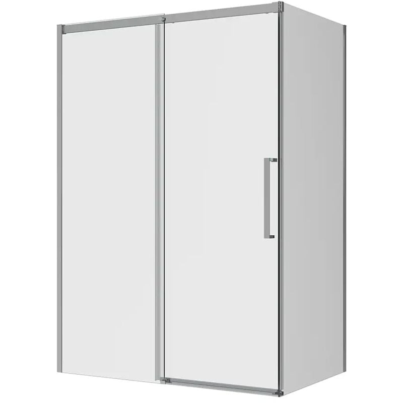 foto del prodotto parama box doccia 90x120 cm porta scorrevole con chiusura soft close e parete fissa profili in alluminio cromati vetro 8mm trasparente con