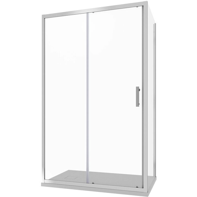 foto del prodotto parama box doccia angolare 100x140 cm porta scorrevole e parete fissa profili in allumimio cromato vetro 6 mm trasparente con trattamento