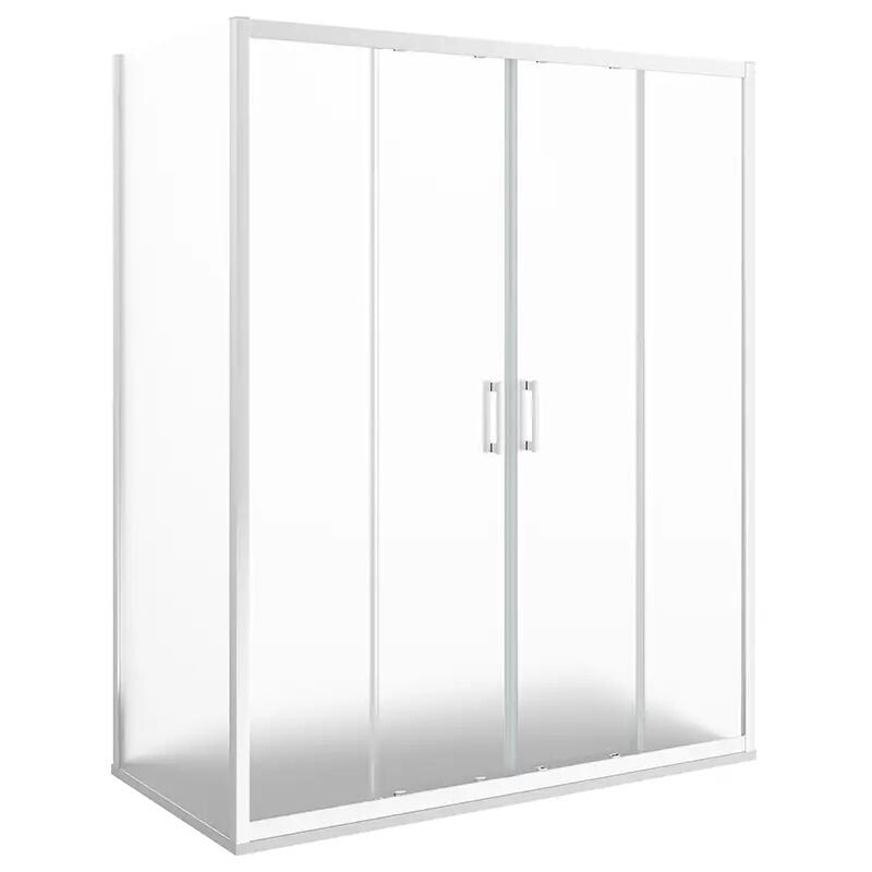 foto del prodotto parama box doccia angolare 70x160 cm doppia anta scorrevole frontale e parete fissa profili in alluminio cromati vetro 6mm opaco h190 reversibile