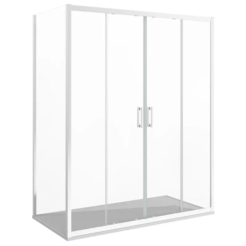 foto del prodotto parama box doccia angolare 90x170 cm doppia anta scorrevole frontale e parete fissa profili in alluminio cromati vetro 6mm trasparente h190