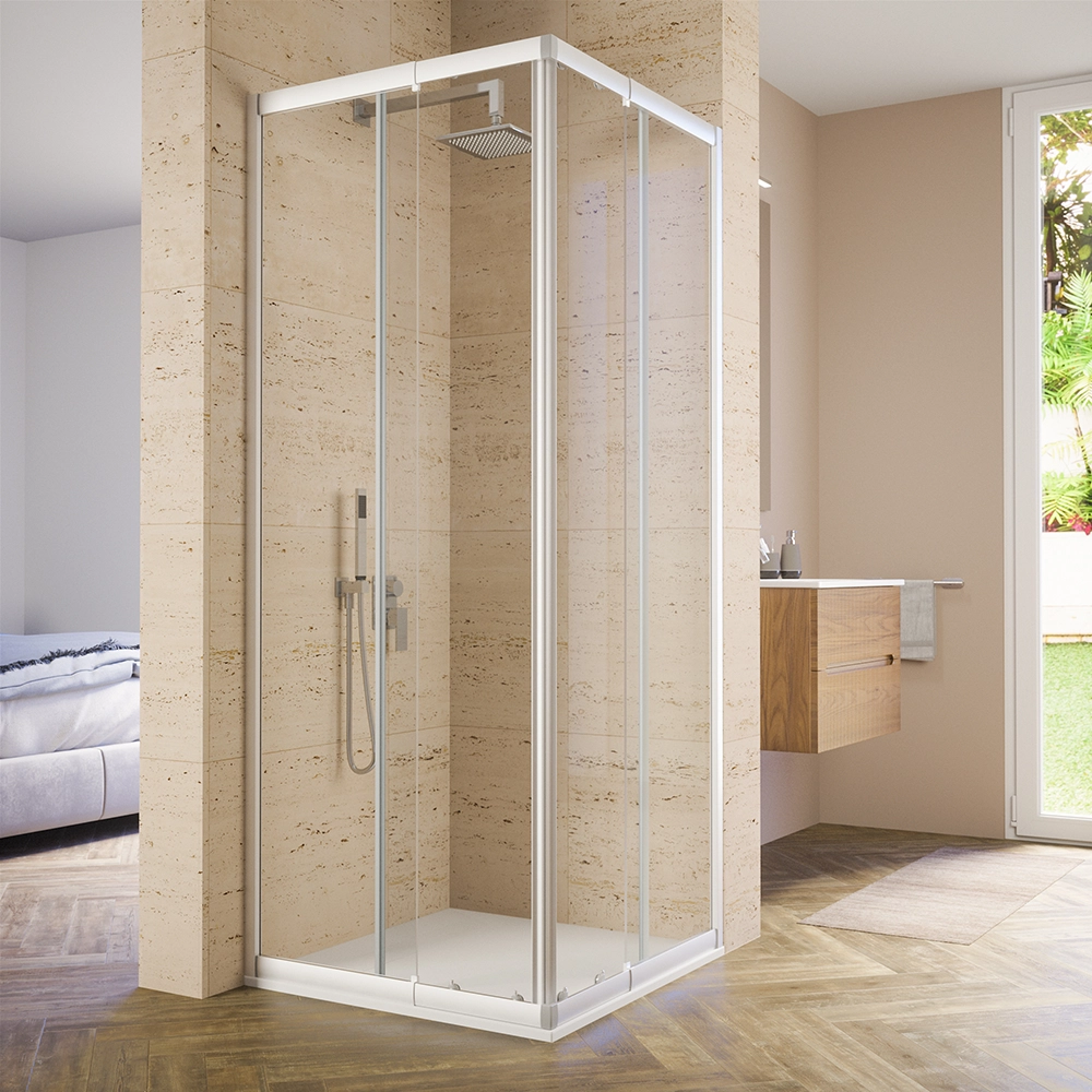 foto del prodotto parama box doccia estensibile 70 90x70 90 cm con profili in alluminio anodizzato vetro 6mm trasparente con trattamento anticalcare h190