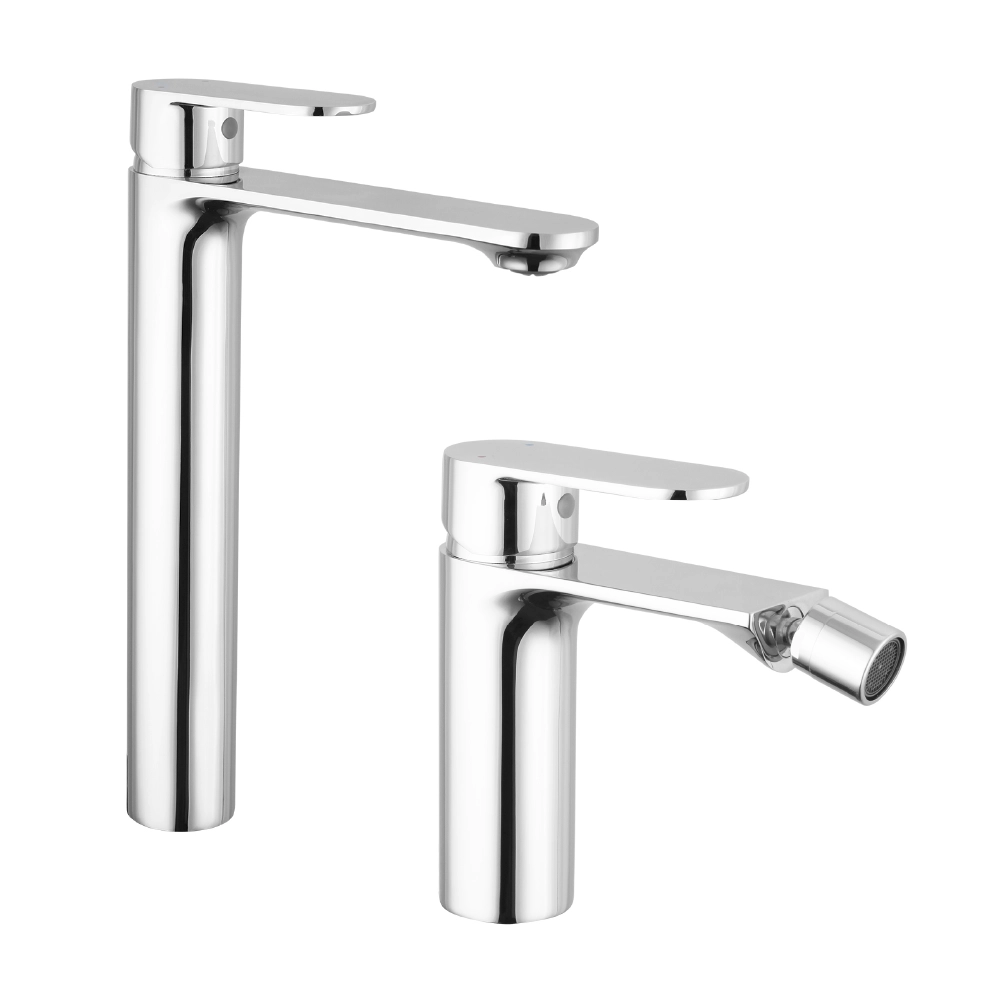 foto del prodotto parama coppia miscelatori lavabo alto bidet senza scarico in ottone cromato mod. kerry