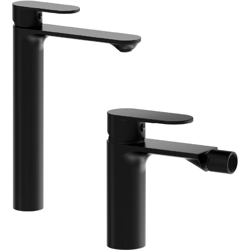 foto del prodotto parama coppia miscelatori lavabo alto bidet senza scarico in ottone nero opaco mod. kerry