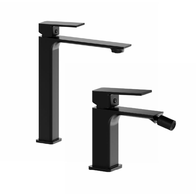 foto del prodotto parama coppia miscelatori lavabo alto slim bidet senza scarico in ottone nero opaco mod. ingrid