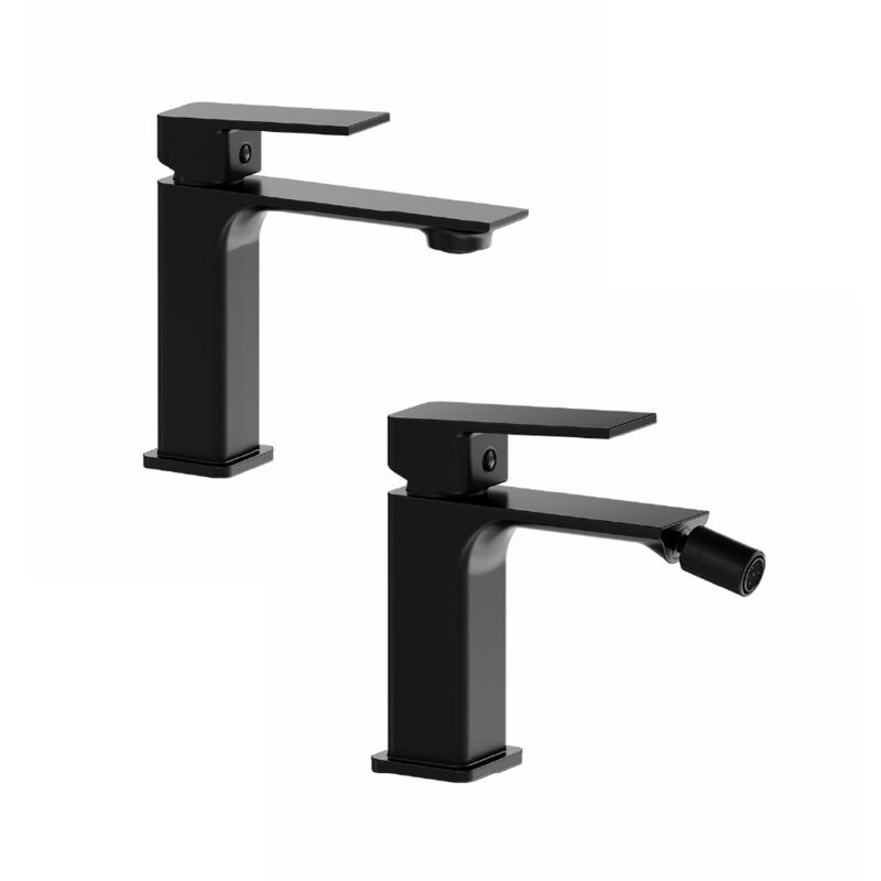 foto del prodotto parama coppia miscelatori lavabo, bidet senza scarico slim in ottone nero opaco mod. ingrid