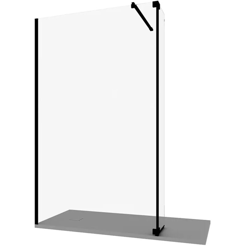foto del prodotto parama doccia walk in 100cm anta girevole paraschizzi 30cm vetro 10mm trasparente con trattamento easy clean profili in alluminio nero opaco