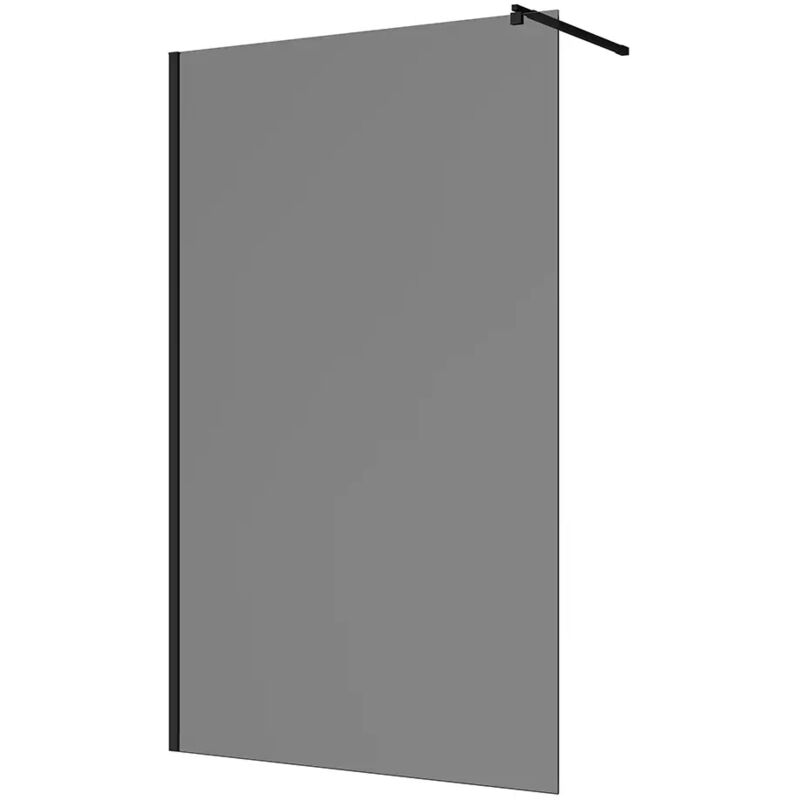 foto del prodotto parama doccia walk in 60 cm profili in alluminio nero opaco vetro 8mm fum con trattamento anticalcare h200 regolabile 58 60cm reversibile mod.