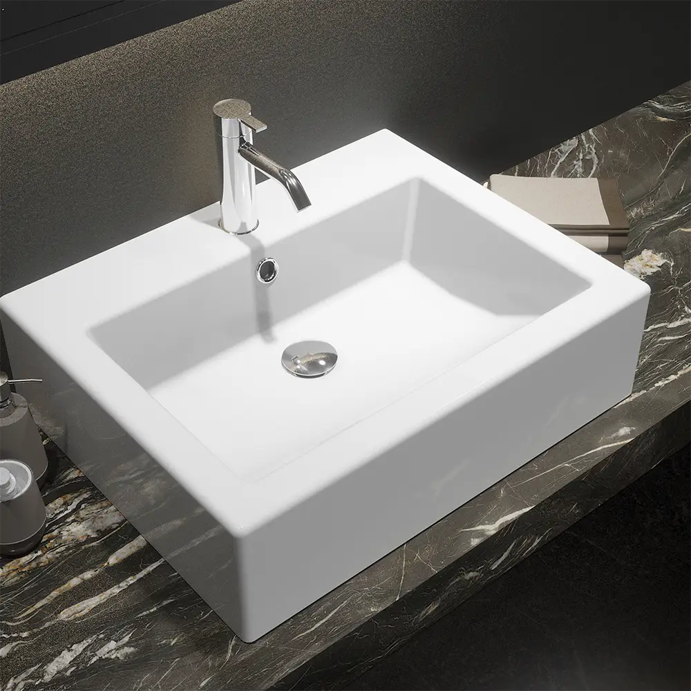 foto del prodotto parama lavabo da appoggio rettangolare con troppopieno 56x45x15 cm bianco