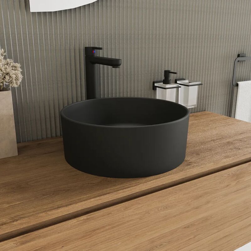 foto del prodotto parama lavabo da appoggio tondo 37,5x37,5x13,5 nero opaco mod. tirreno