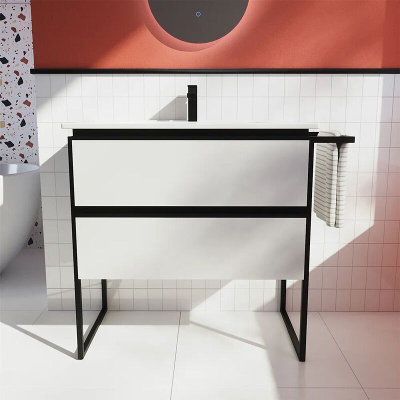 foto del prodotto parama mobile da bagno a terra 100cm bianco lucido con lavabo incluso in ceramica mod. sapo