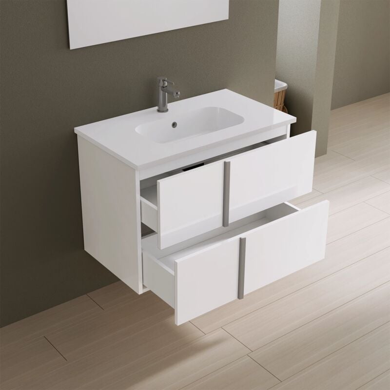 foto del prodotto parama mobile da bagno sospeso 60cm bianco lucido con lavabo incluso e specchio inclusi mod. hoia