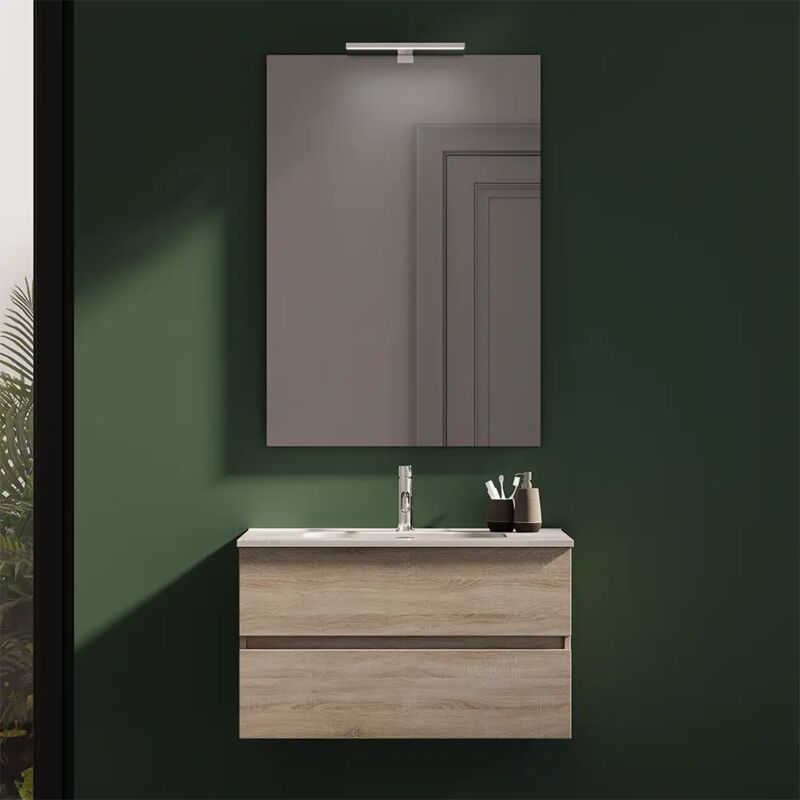 foto del prodotto parama mobile da bagno sospeso 70 cm due ante rovere chiaro lavabo e specchio inclusi mod. yili