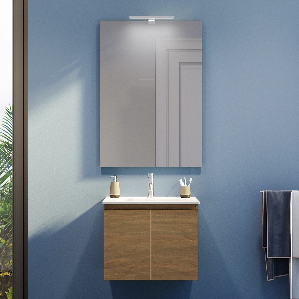 foto del prodotto parama mobile da bagno sospeso 70 cm due ante rovere scuro lavabo e specchio inclusi mod. yili