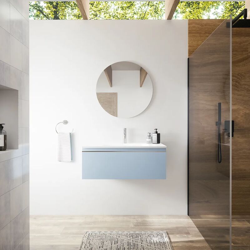 foto del prodotto parama mobile da bagno sospeso 80 cm blu pastello opaco con lavabo incluso mod. darwin