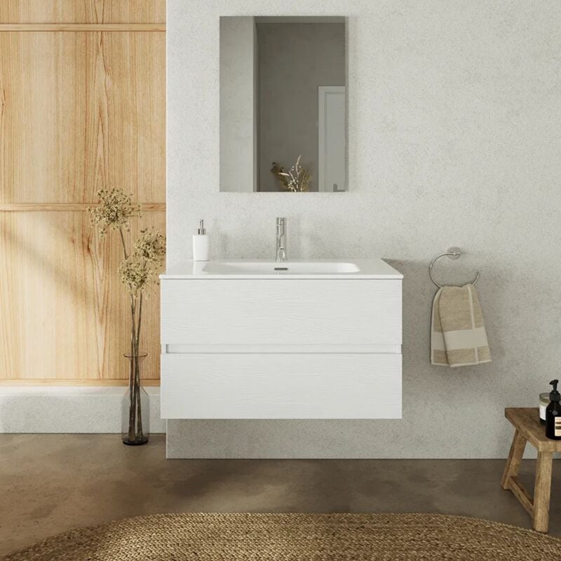 immagine 0 del prodotto parama mobile da bagno sospeso 90 cm bianco effetto legno con lavabo e specchio inclusi mod. yili