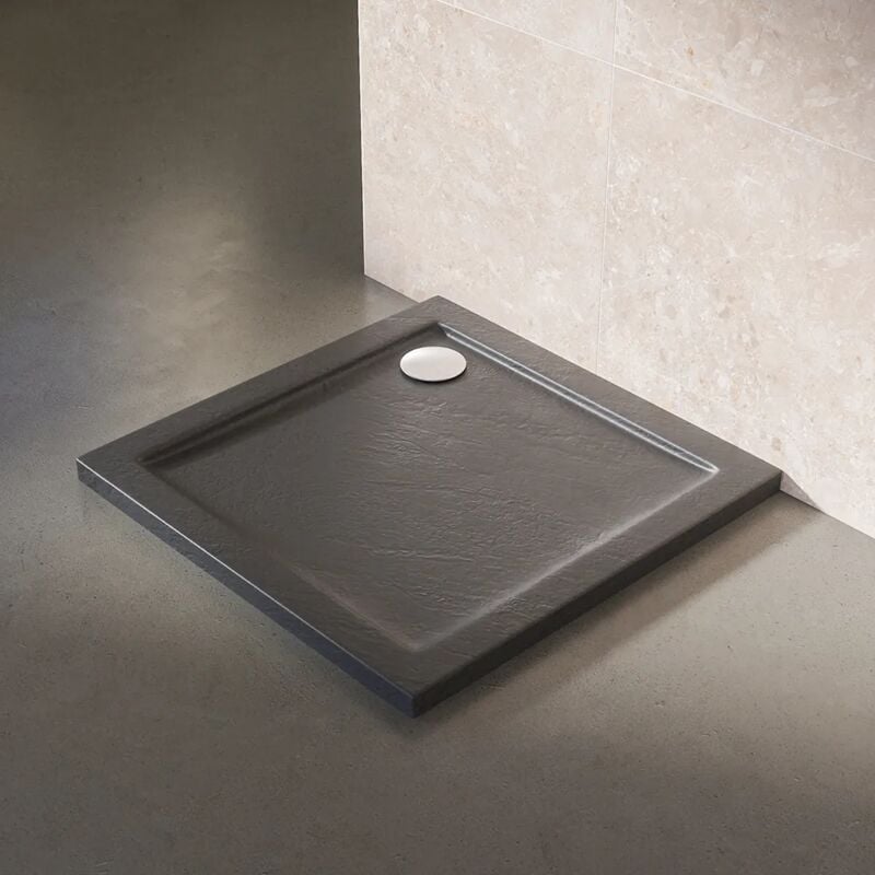 foto del prodotto parama piatto doccia quadrato 70x70cm effetto pietra nero in acrilico altezza 4cm mod. petra