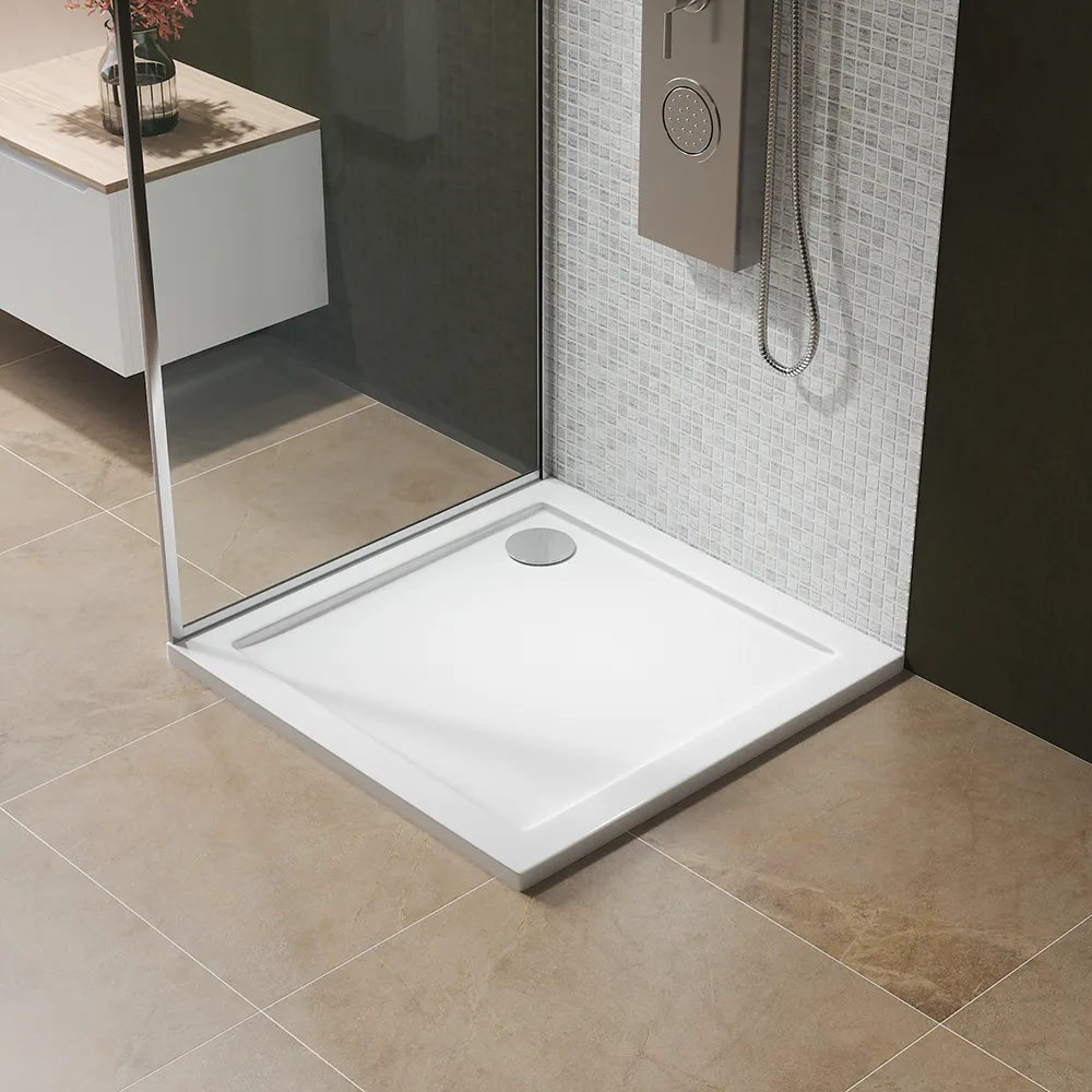 foto del prodotto parama piatto doccia quadrato 90x90 cm bianco lucido bordato in acrilico rinforzato altezza 4cm mod. asteios