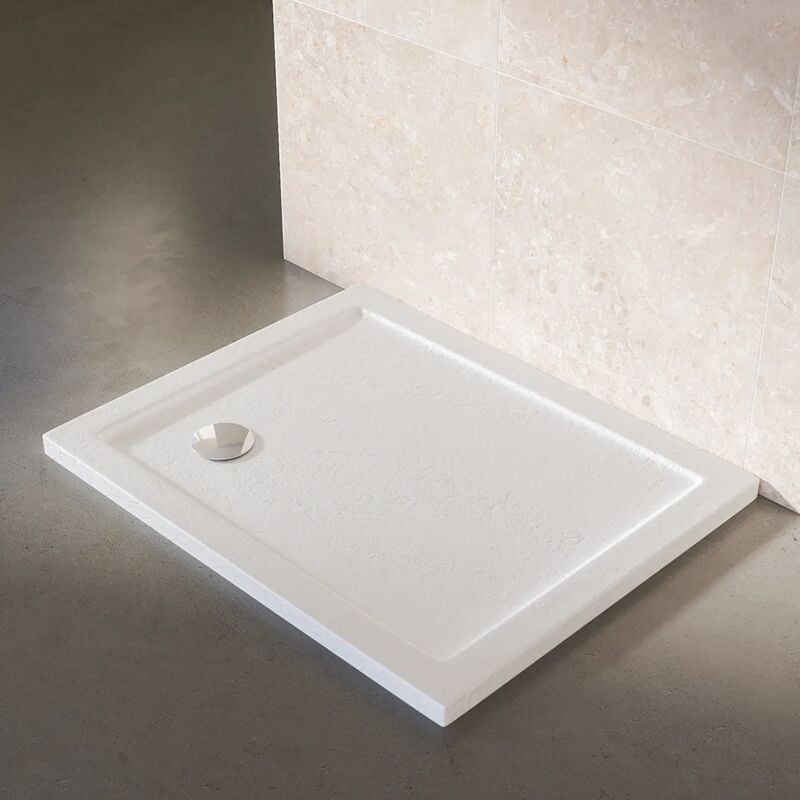 foto del prodotto parama piatto doccia rettangolare 70x100cm effetto pietra bianco in acrilico altezza 4cm mod. petra
