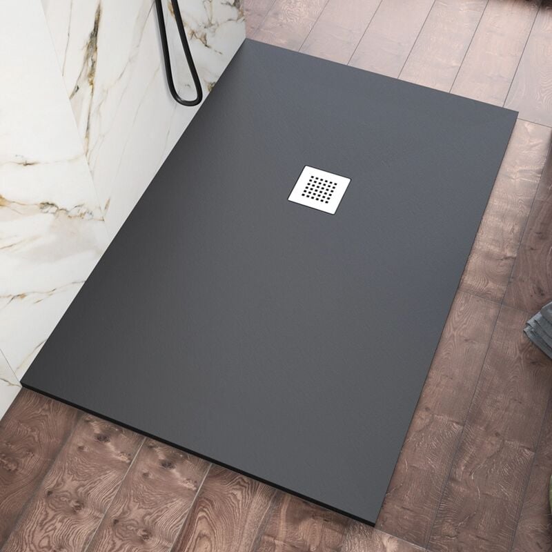 foto del prodotto parama piatto doccia rettangolare 70x100cm in marmoresina nero effetto pietra altezza 2,4cm mod. kos