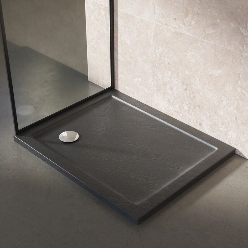 foto del prodotto parama piatto doccia rettangolare 70x120cm effetto pietra nero in acrilico altezza 4cm mod. petra