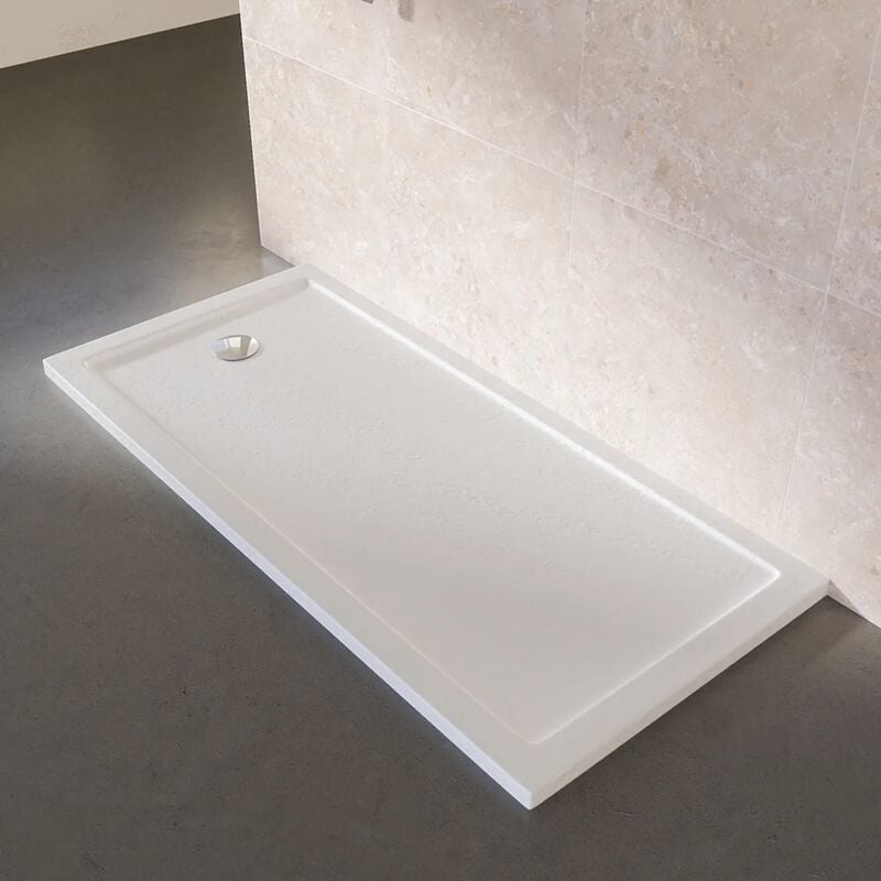 foto del prodotto parama piatto doccia rettangolare 70x140cm effetto pietra bianco in acrilico altezza 4cm mod. petra