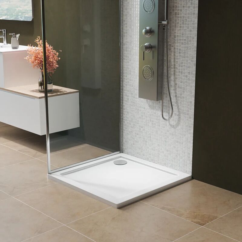 foto del prodotto parama piatto doccia rettangolare 70x70 cm bianco lucido bordato in acrilico rinforzato altezza 4cm mod. asteios
